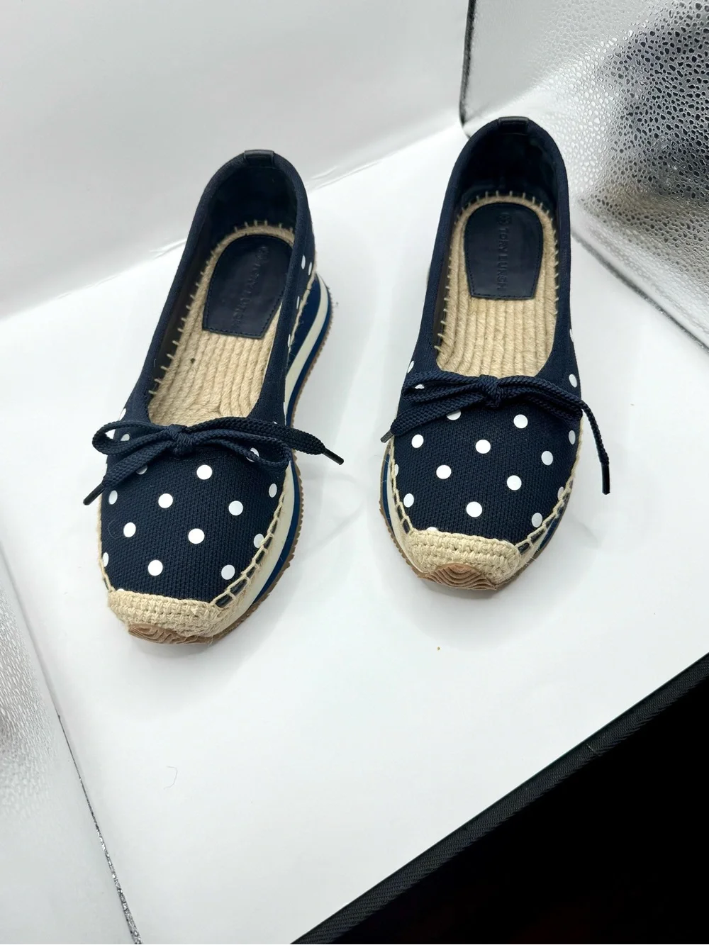 Tory Burch Navy Polka Dot Espadrille Sneakers